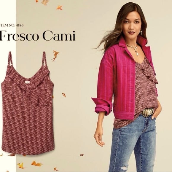 CAbi Fresco Cami Feminine Ruffle Top-Adjustable Strap-Sz Medium - Picture 1 of 10